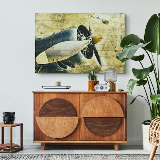 Empire Art Direct Arte de Legno 30" x 45" Airplane Digital Print Planks Wall Art